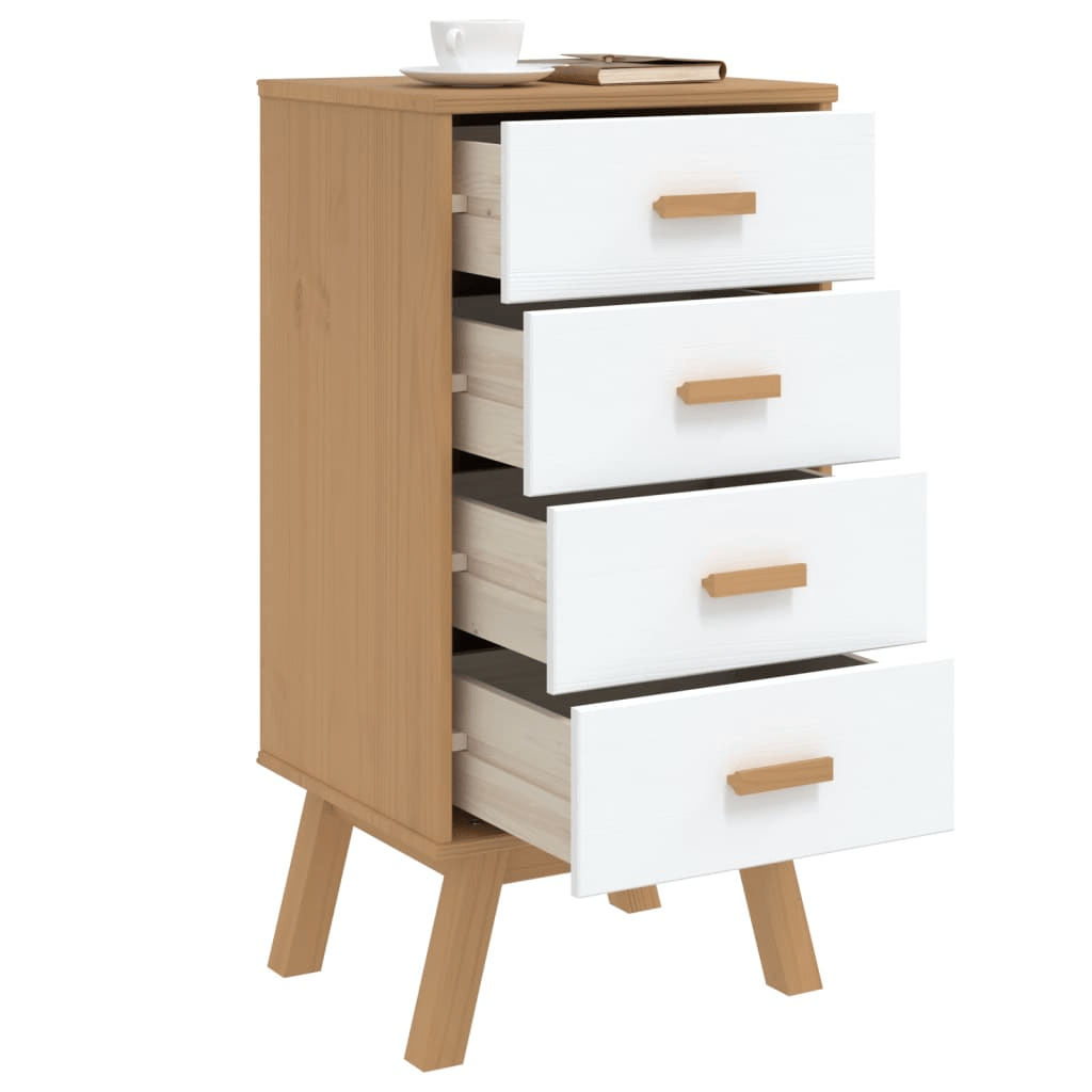 vidaXL Bedside Cabinet OLDEN - White and Brown Solid Pine Wood Nightstand - Nightstand