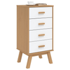 vidaXL Bedside Cabinet OLDEN - White and Brown Solid Pine Wood Nightstand - Nightstand