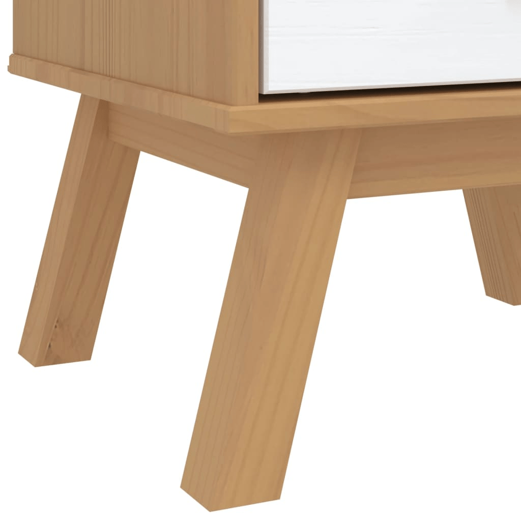 vidaXL Bedside Cabinet OLDEN - White and Brown Solid Pine Wood Nightstand - Nightstand
