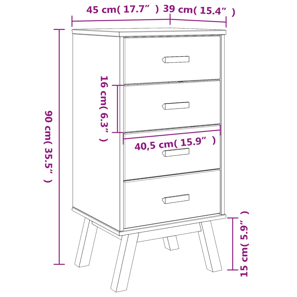 vidaXL Bedside Cabinet OLDEN - White and Brown Solid Pine Wood Nightstand - Nightstand