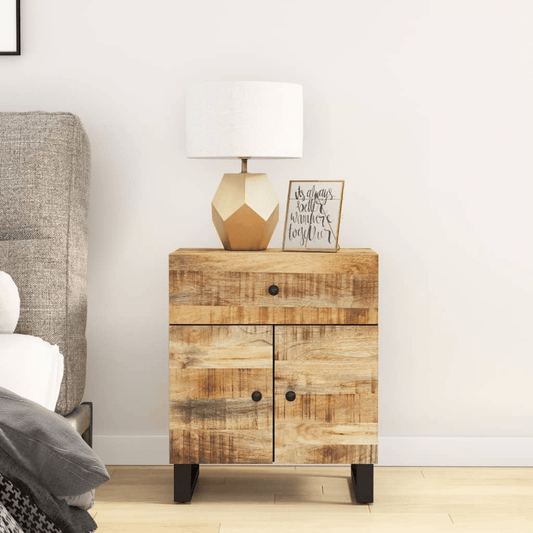 vidaXL Solid Mango Wood Bedside Cabinet with Metal Legs - 19.7"x13"x23.6" - 