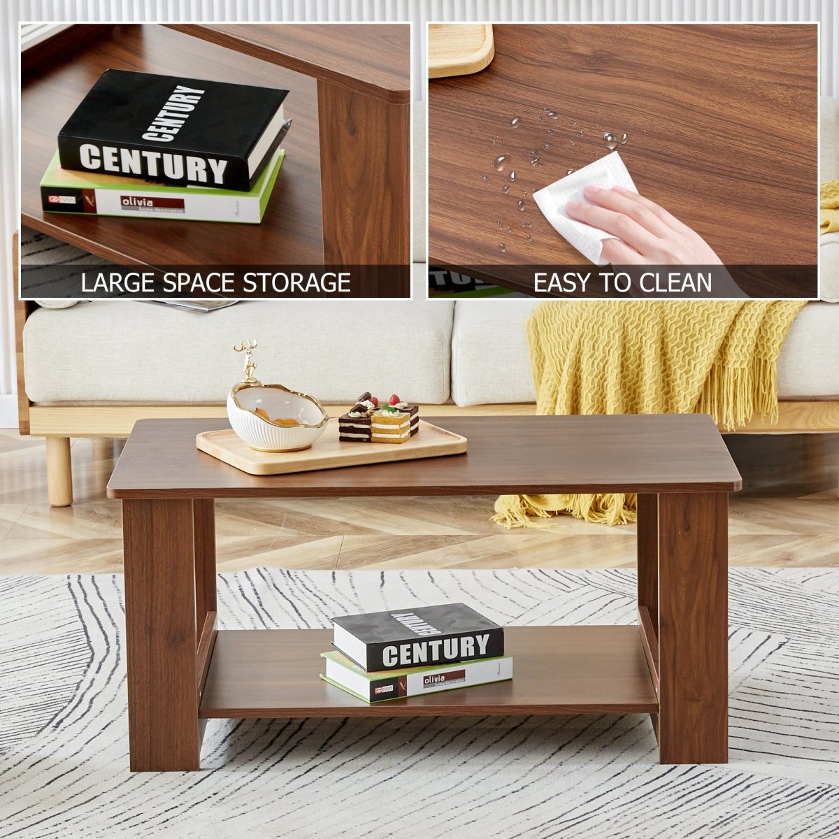 Walnut Rectangular MDF Coffee Table – 35" - Coffee Table