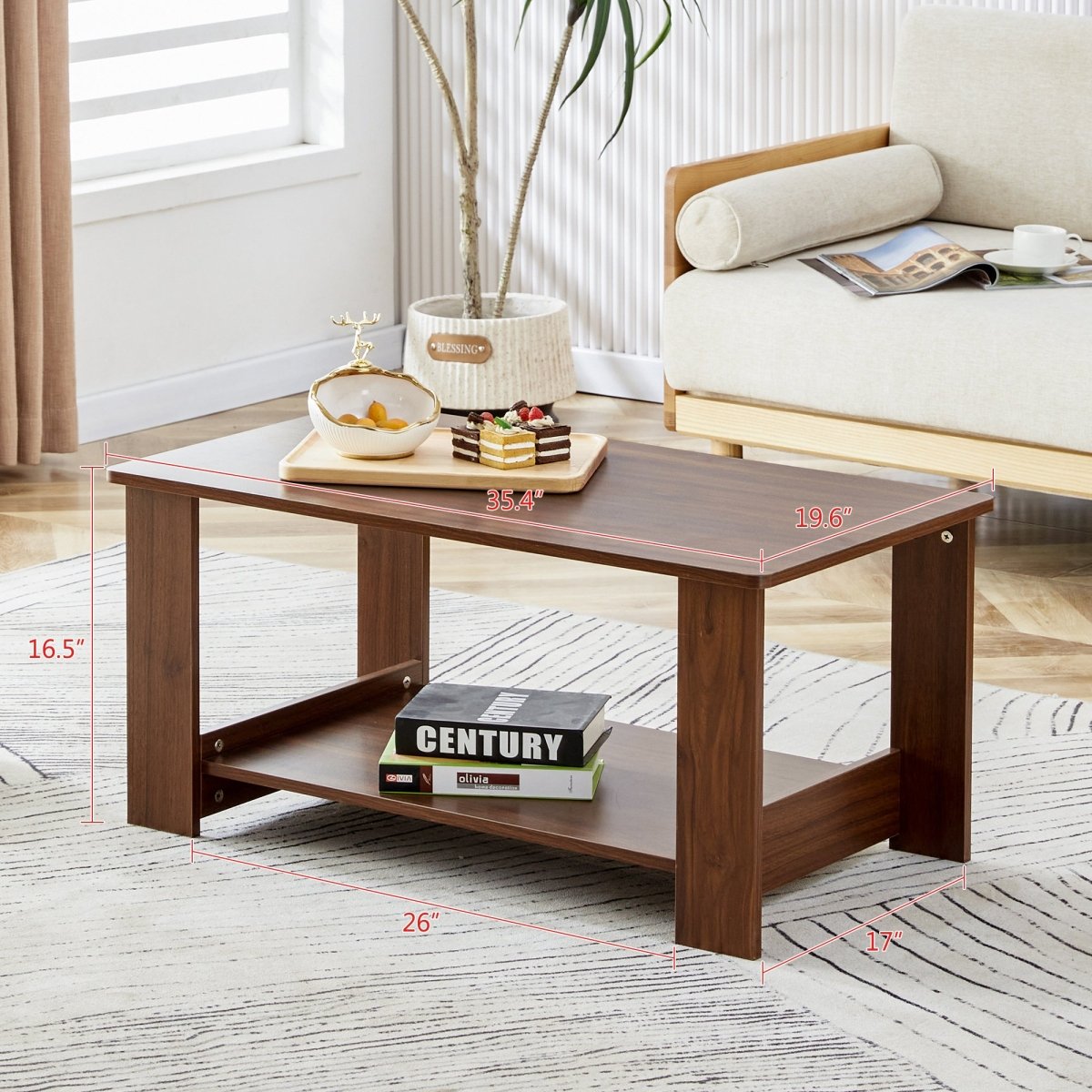 Walnut Rectangular MDF Coffee Table – 35" - Coffee Table