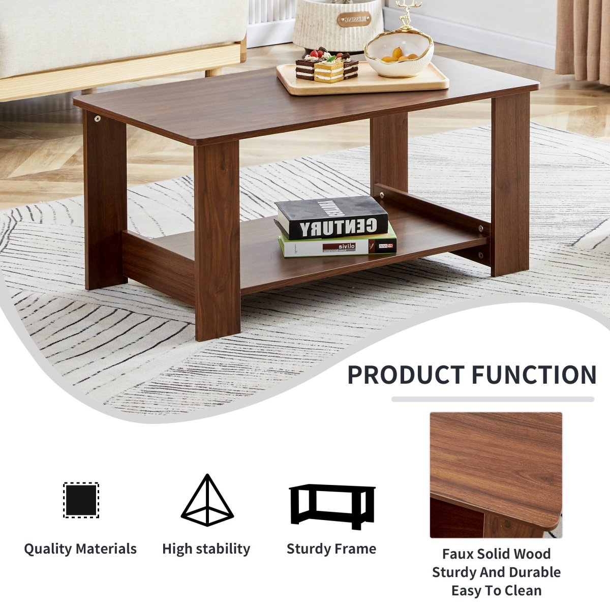 Walnut Rectangular MDF Coffee Table – 35" - Coffee Table