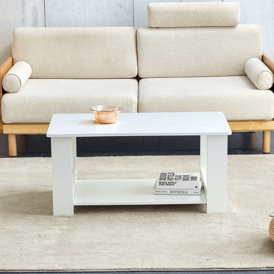 White Industrial Rectangular Coffee Table with Storage - Coffee Table