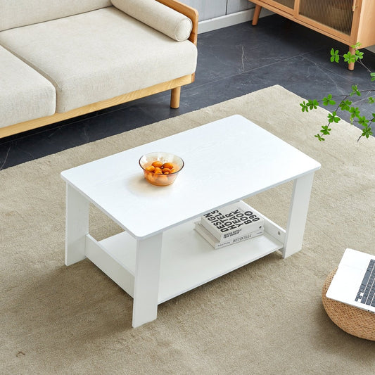 White Industrial Rectangular Coffee Table with Storage - Coffee Table