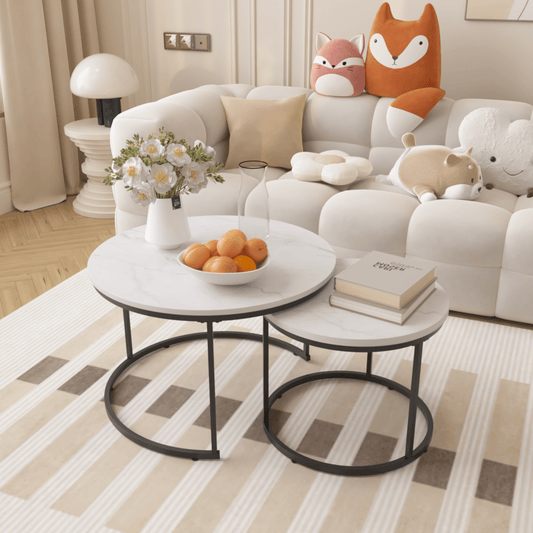 White Nesting Coffee Table Set with Marble Finish - Coffee Table Set